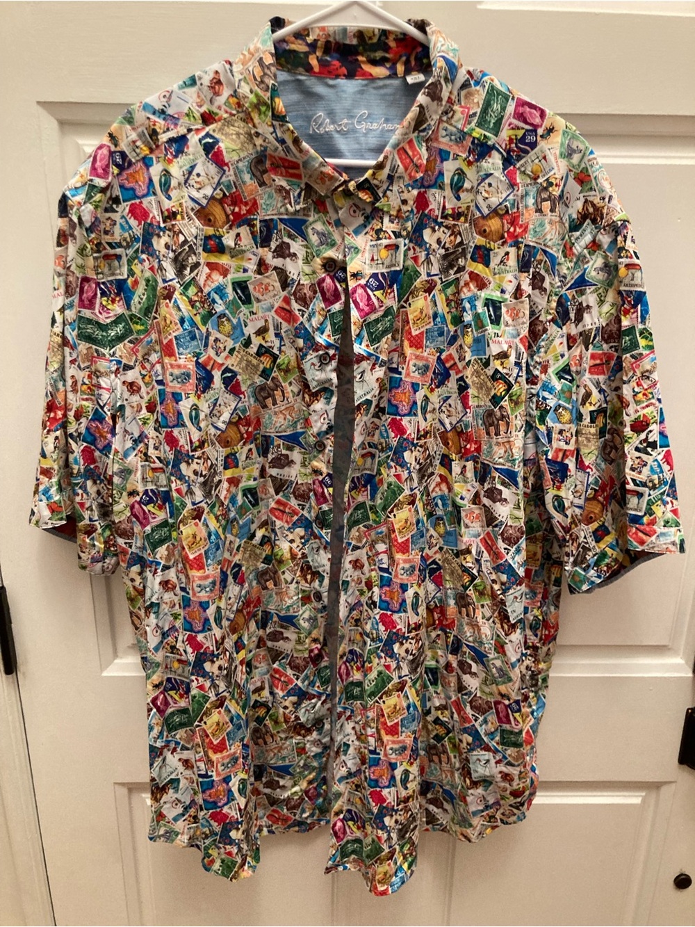 Robert Graham Multicolor Stamp Collage Short Sleeve Button-Down Shirt
